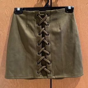 Green Faux Suede Mini Skirt